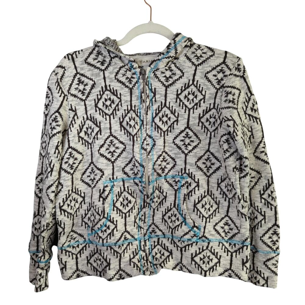 Ariat Sweater Womens L‎ Brown Aztec Full Zip Cardigan Hood